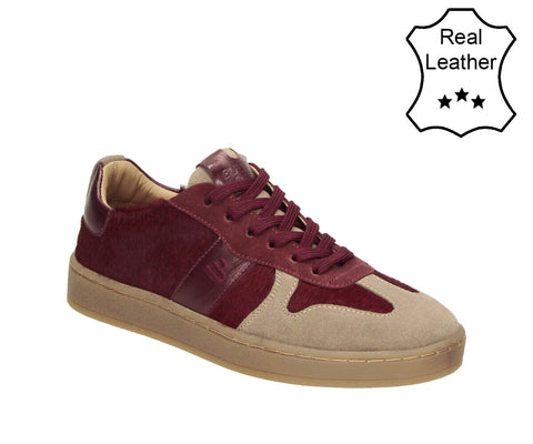 6NU260101 Bordeaux Beige Pu Combi Suede Raffia Sneaker