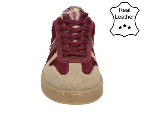 6NU260101 Bordeaux Beige Pu Combi Suede Raffia Sneaker