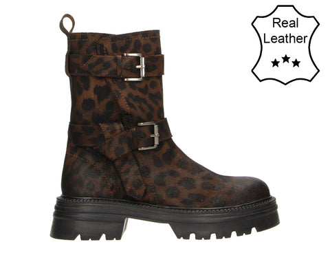 6RF0061302 Brown Leopard Leather Suede Waxed