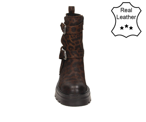 6RF0061302 Brown Leopard Leather Suede Waxed