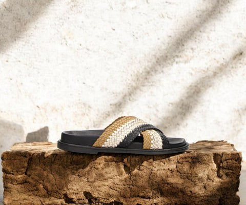 The 6RS0010701 2136 black-tan leather interwoven slippers bring a unique blend of style and craftsmanship to your summer wardrobe. These slip-on sandals are perfect for laid-back days and stylish evenings. Effortless and elegant, they’re your go-to for a polished yet relaxed vibe.